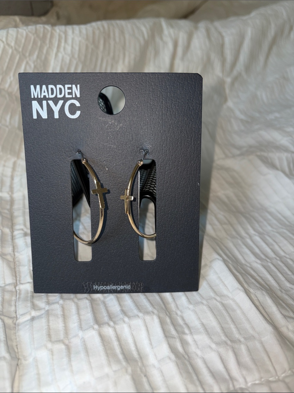 Madden NYC Gold Hoop Earrings with Cross Charm